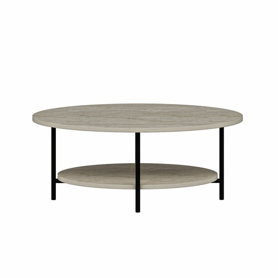 Table basse 1 étagère effet travertin - beige et noir