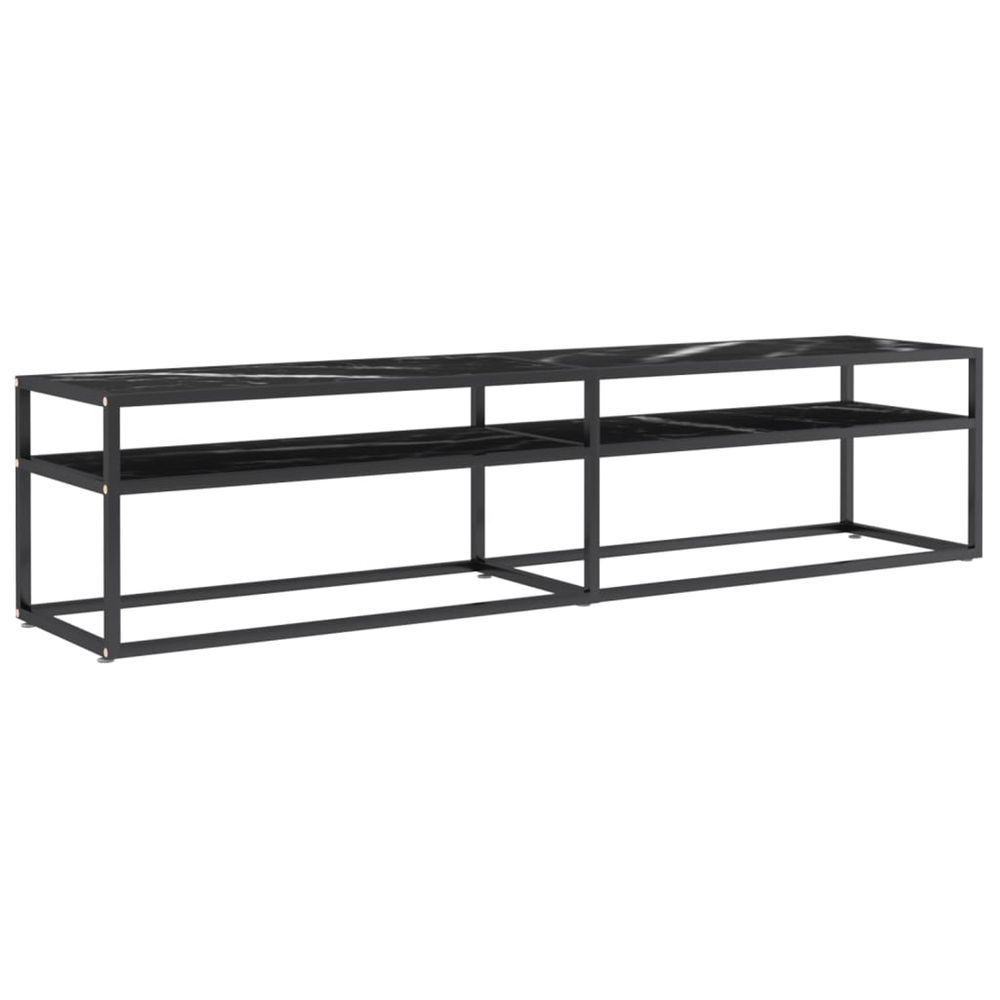 Meuble tv marbre noir 180x40x40,5 cm verre trempé
