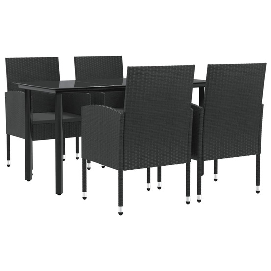 Ensemble à manger de jardin 5 pcs noir résine tressée et acier