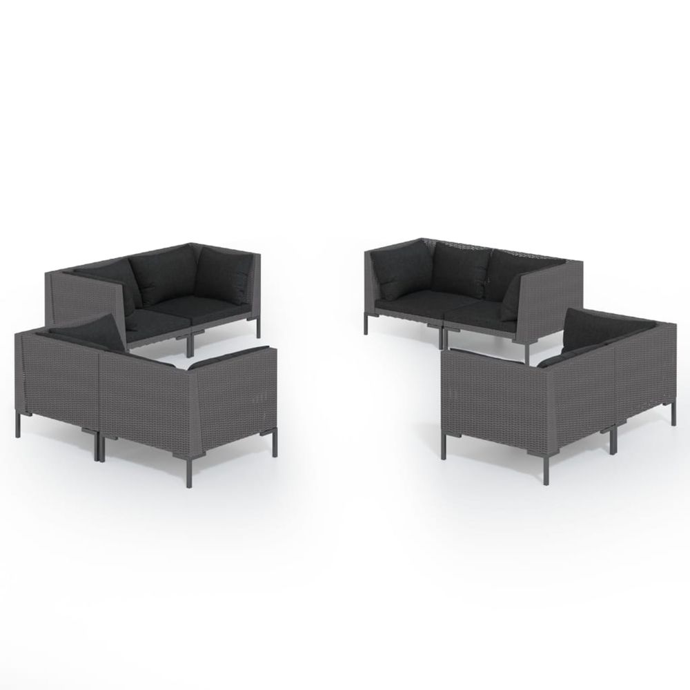 Salon de jardin 8 pcs avec coussins résine tressée gris foncé