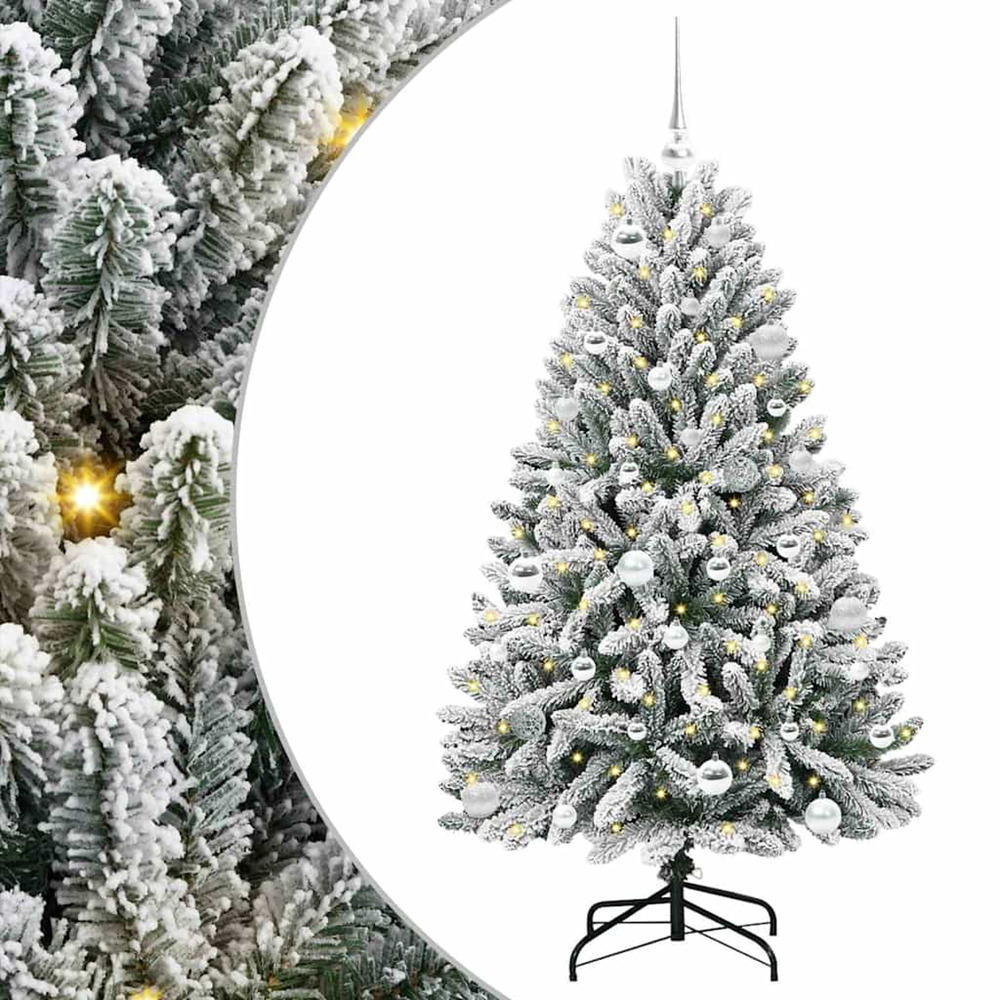 Sapin de noël artificiel vert et blanc 150 cm pvc et métal