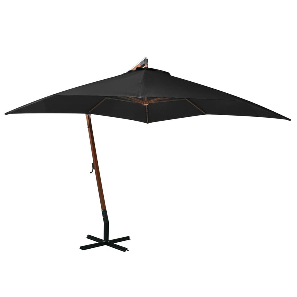 Parasol de jardin suspendu avec mât noir bois de sapin massif