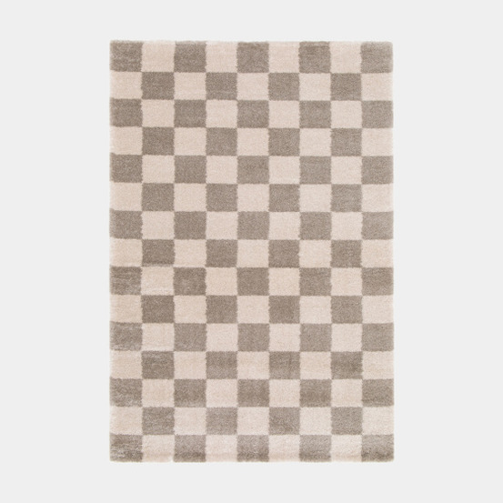 Tapis doux à motif damier en matière recyclée - damia - taupe et crème - 160 x 230 cm