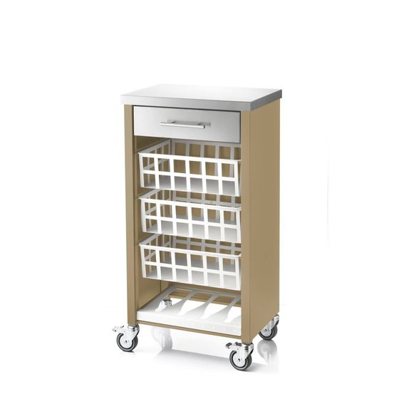 Desserte de cuisine à roulettes moher avec plan de travail en inox, tiroir et 3 paniers