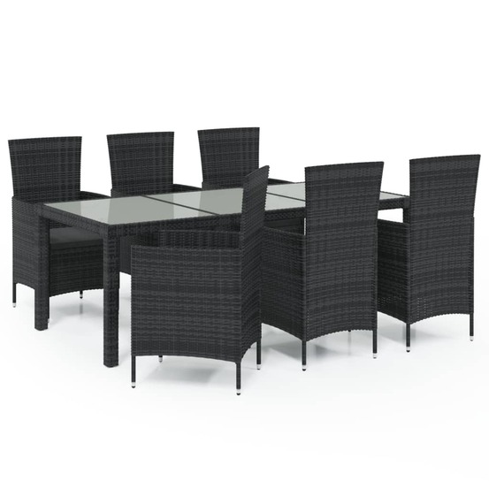 Salon de jardin 7 pcs avec coussins résine tressée noir