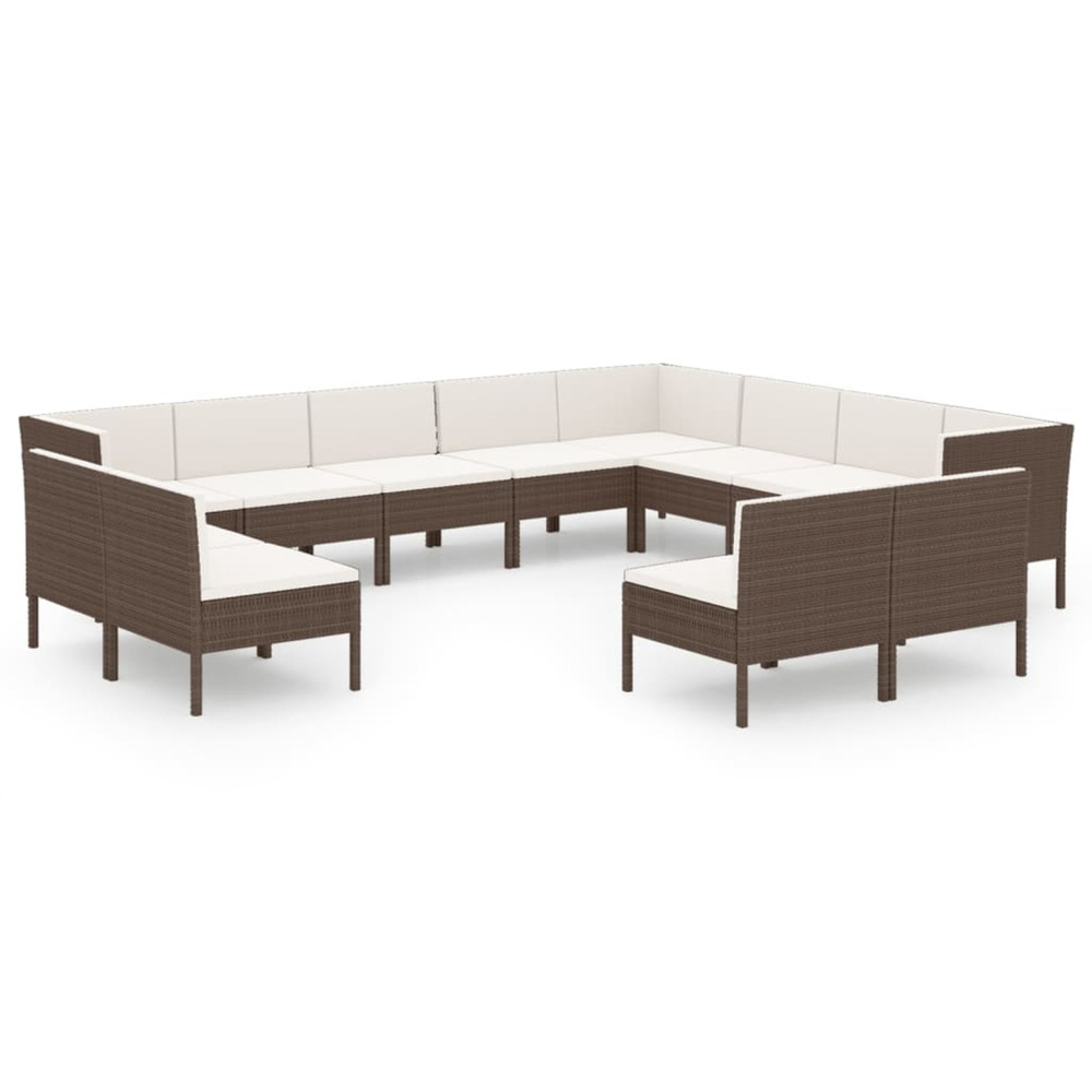 Salon de jardin 12 pcs avec coussins résine tressée marron
