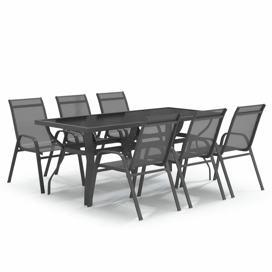 Ensemble de salle à manger de jardin meuble extérieur 7 pièces gris et noir