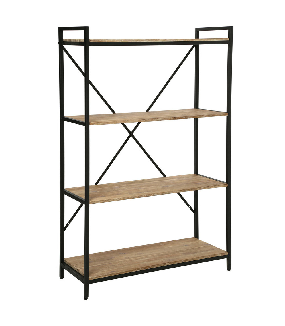 Meuble étagère 4 niveaux en métal noir et bois d'acacia h 141 cm