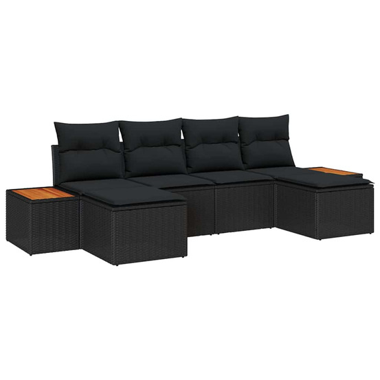 Ensemble de canapé de jardin avec coussin 6 pcs noir polyrotin