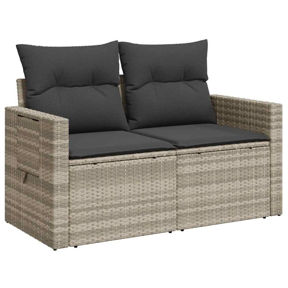 Canapé de jardin 2 places et coussins gris clair résine tressée
