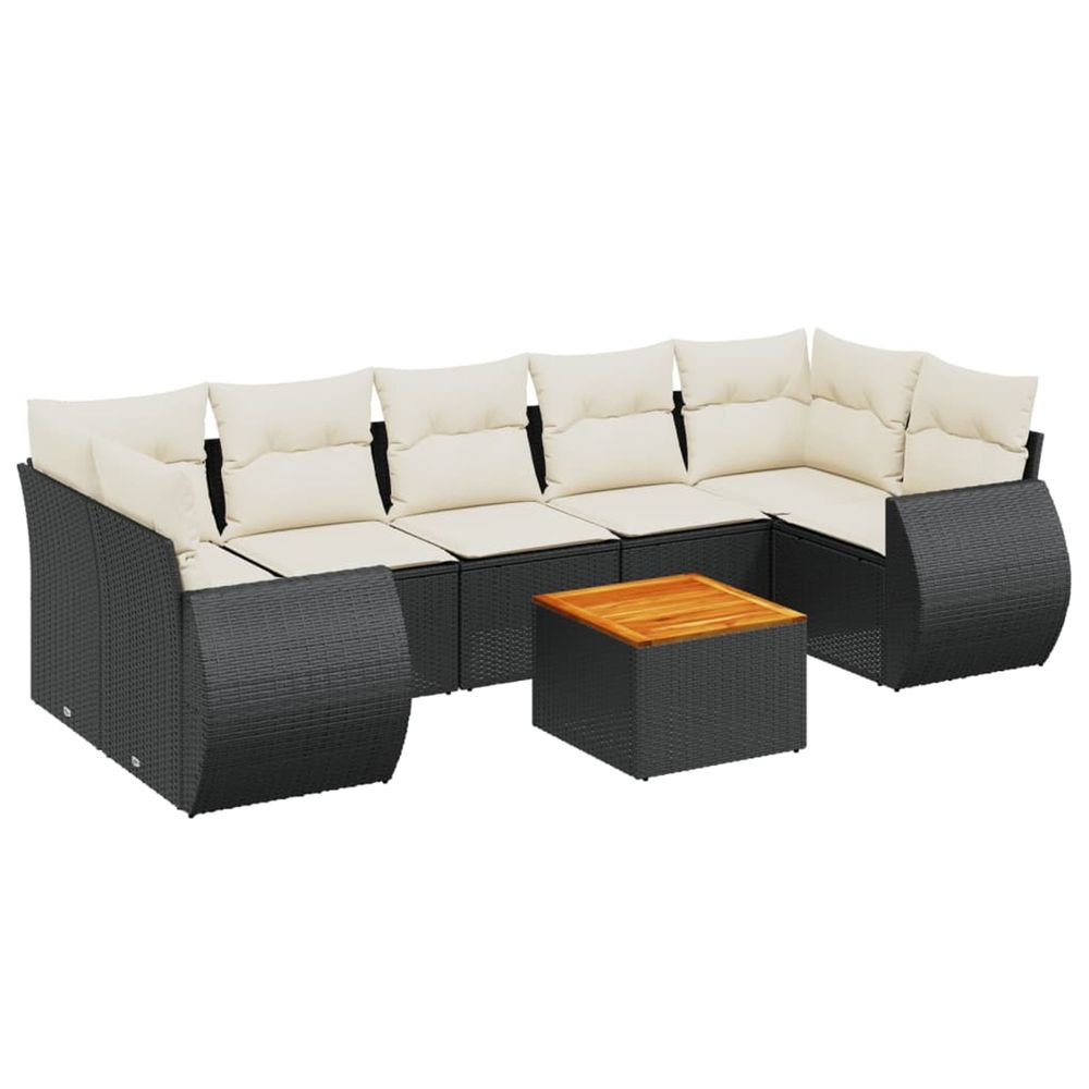 Salon de jardin 8 pcs avec coussins noir résine tressée