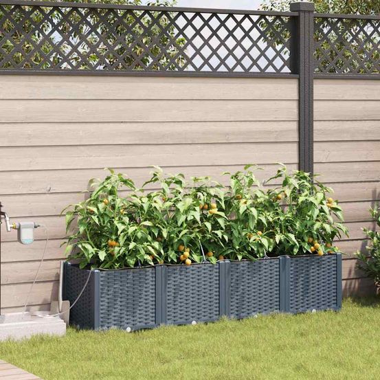 Jardinière rectangulaire acier avec irrigation pour jardin terrasse gris 160x40x37.5 cm