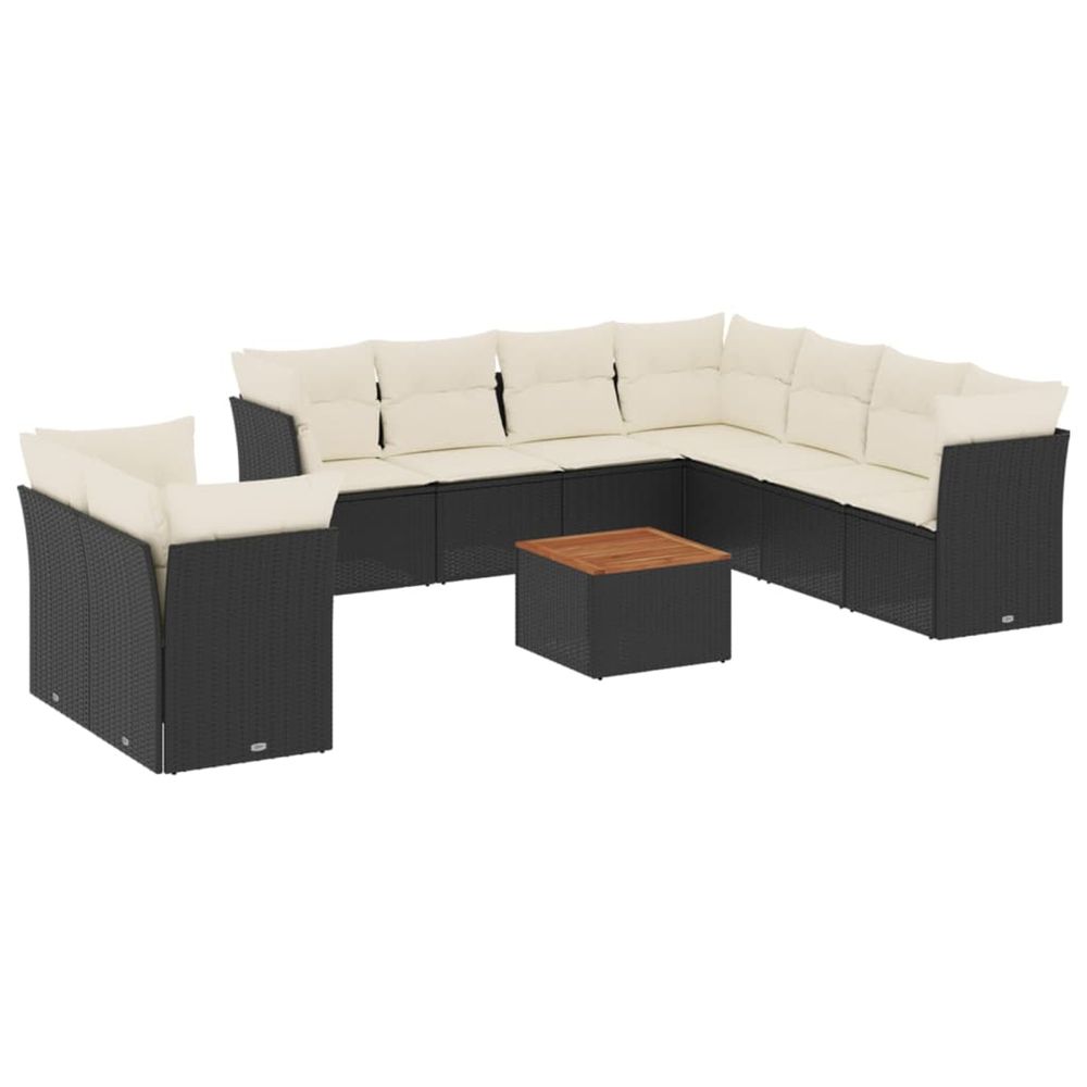 Salon de jardin 10 pcs avec coussins noir résine tressée