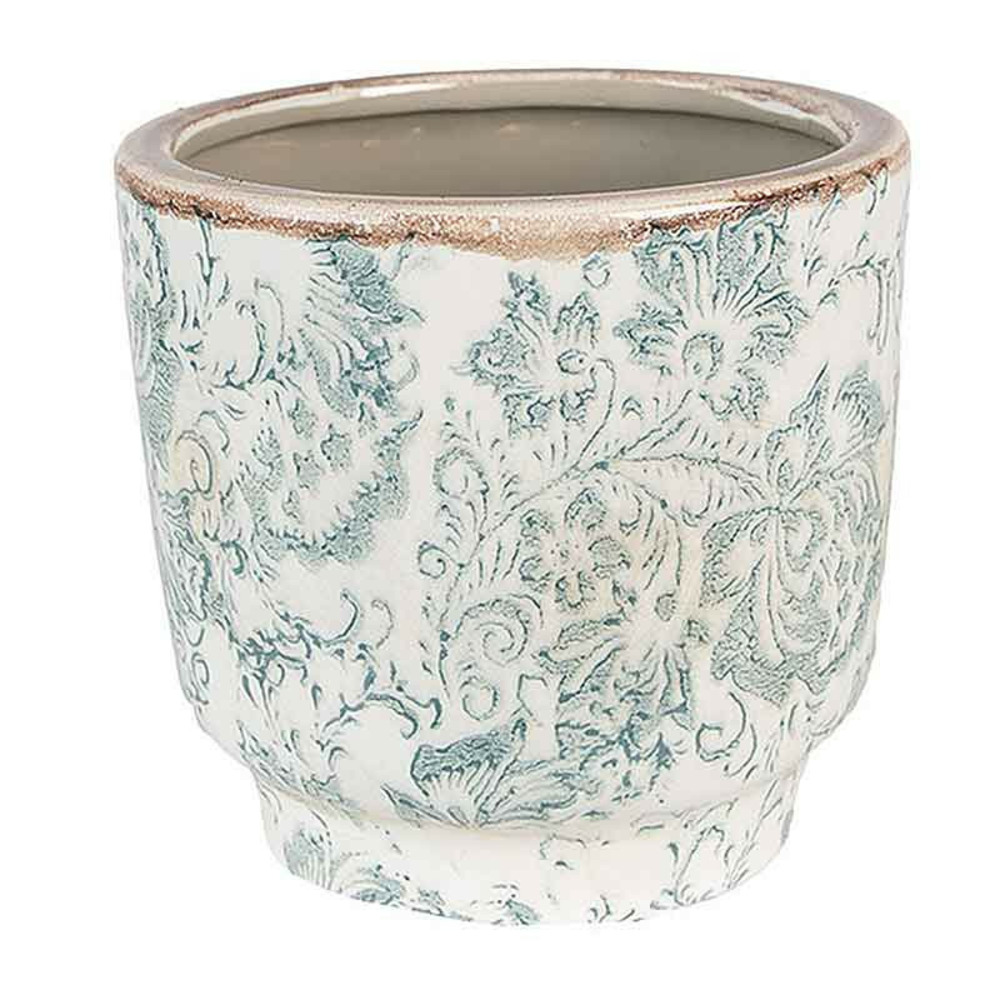 Pot de fleurs céramique vert beige 15x14x14cm