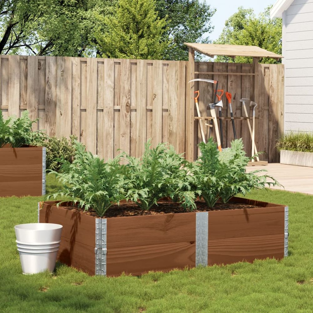 Carré potager surélevé marron bois massif grande taille modulable 150x100x41 cm