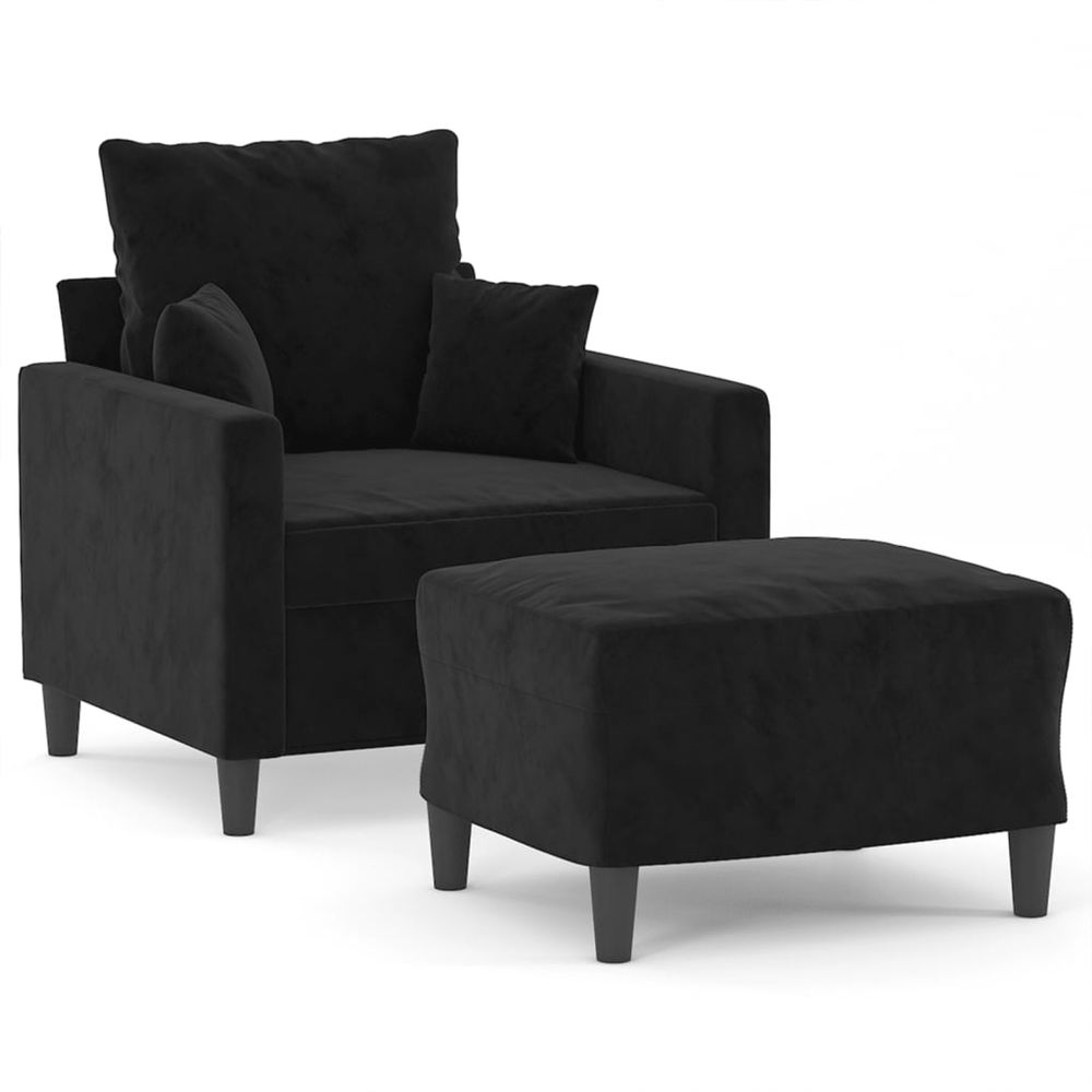 Fauteuil avec repose-pied noir 60 cm velours