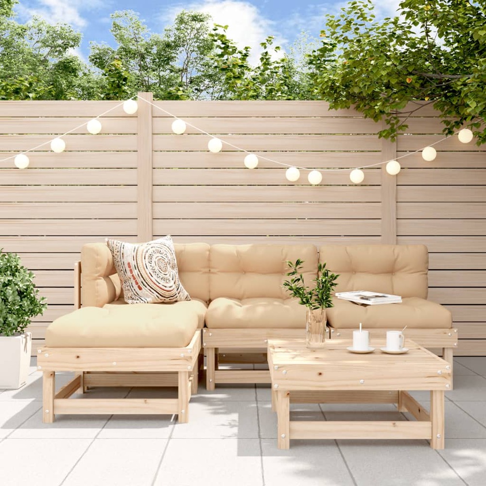 Salon de jardin 5 pcs avec coussins bois massif