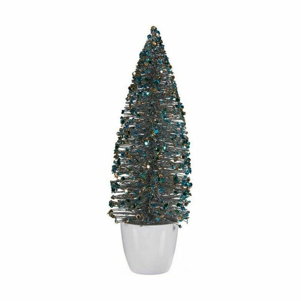 Sapin de noël moyen 10 x 33 x 10 cm bleu doré plastique