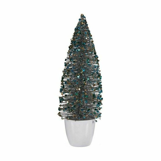 Sapin de noël moyen 10 x 33 x 10 cm bleu doré plastique