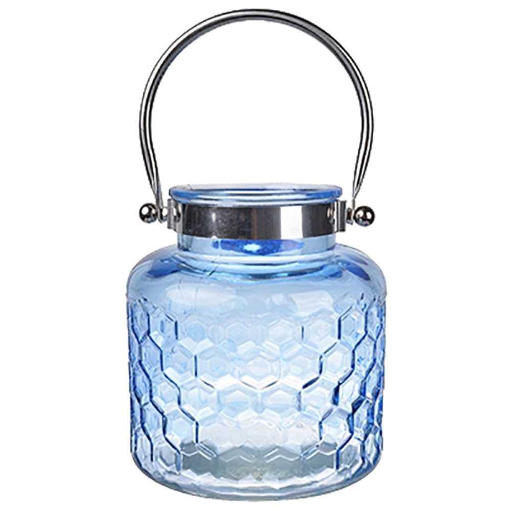 Lanterne verre bleu 18x20cm