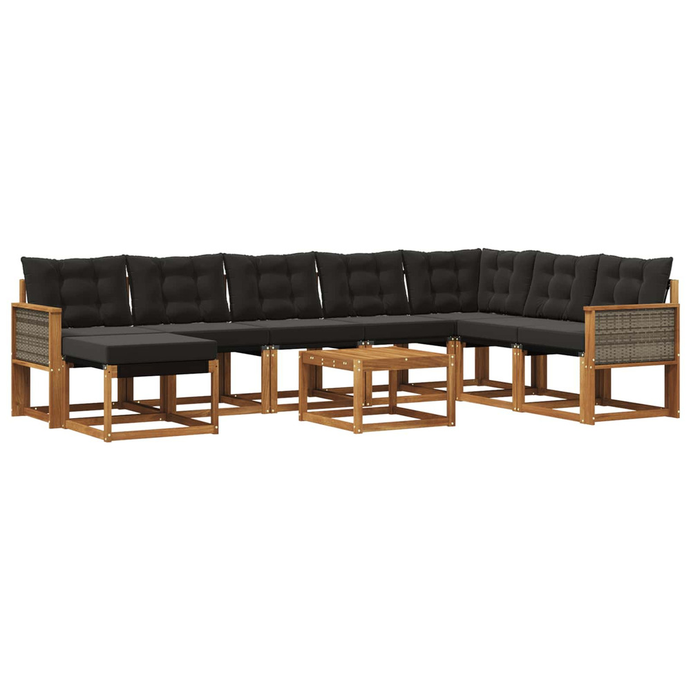 Ensemble de canapés d'extérieur 9 pcs naturel et noir