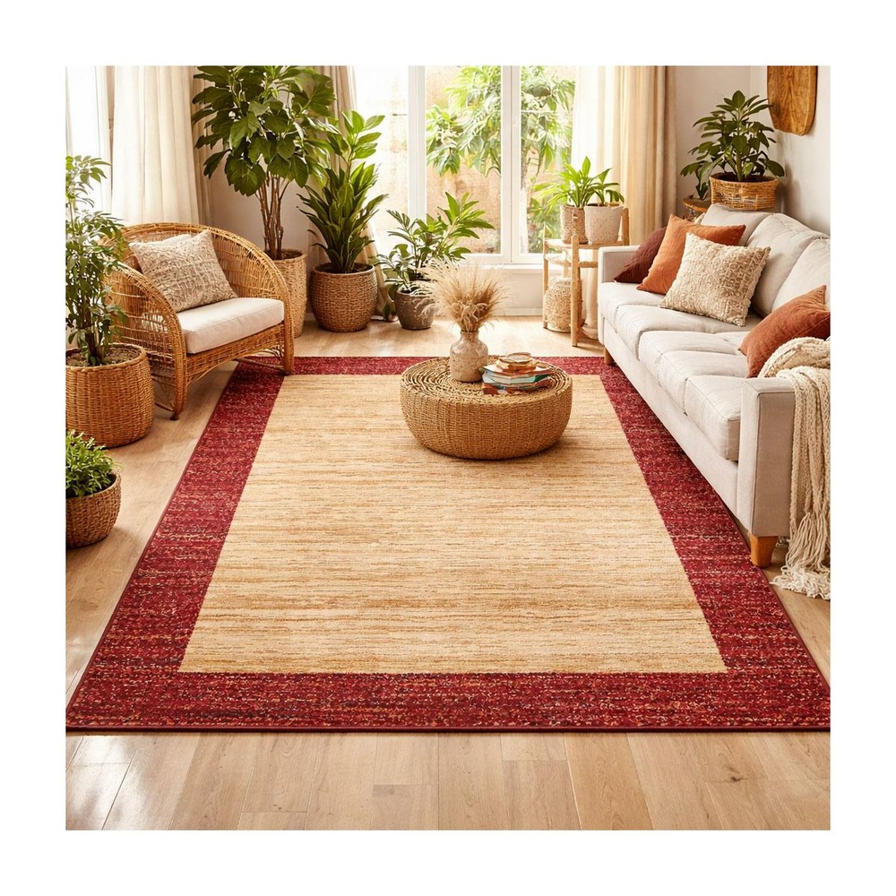 Tapis salon 120x180 tissé beige rectangle motif simple chobay 2
