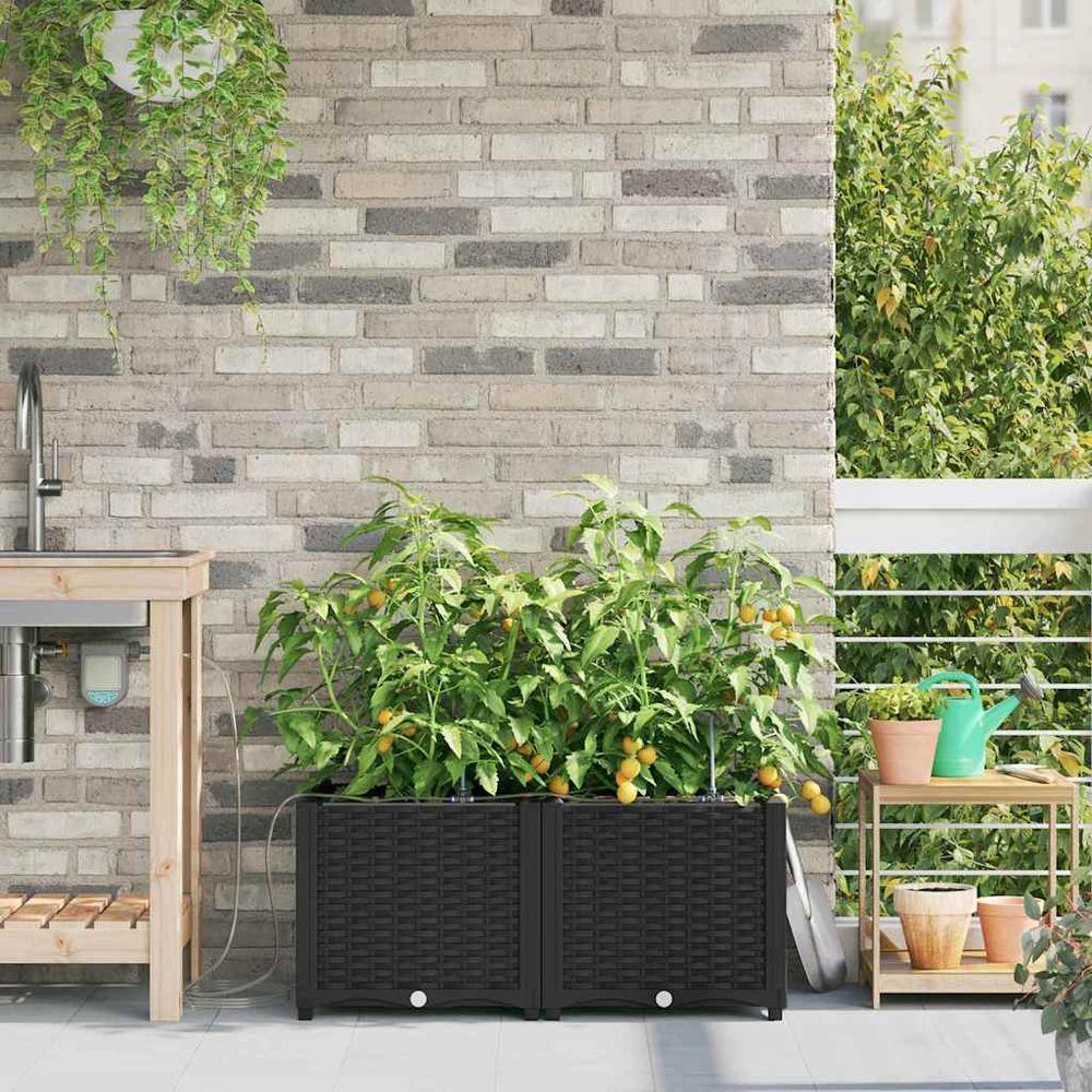 Jardinière acier avec irrigation pour jardin terrasse noir 80x40x37.5 cm