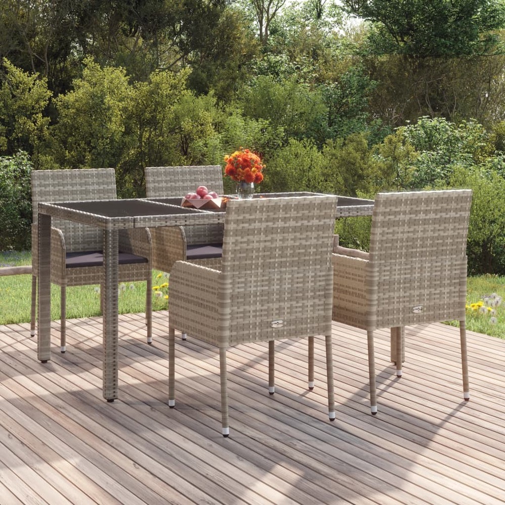 Chaises de jardin avec coussins lot de 4 résine tressée gris