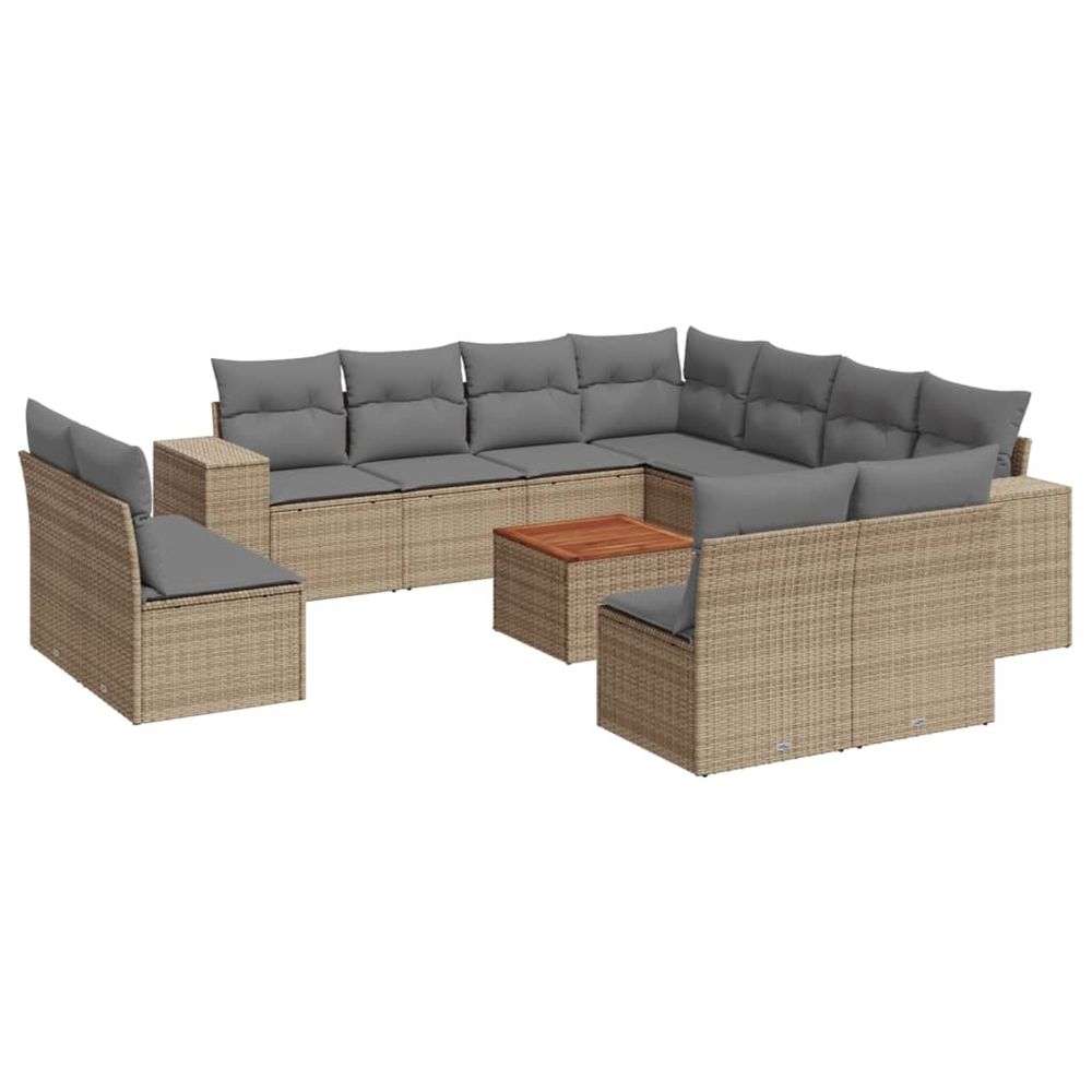 Salon de jardin avec coussins 12 pcs beige résine tressée