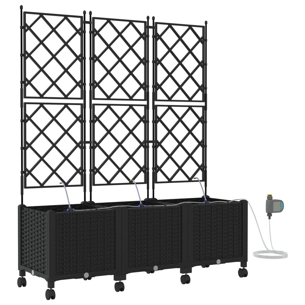 Porte-plante de jardin avec irrigation et roues 3 pc noir pp