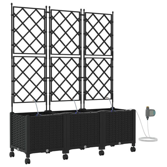 Porte-plante de jardin avec irrigation et roues 3 pc noir pp