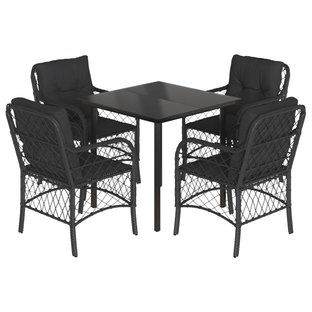 Ensemble à manger de jardin coussins 5pcs noir résine tressée