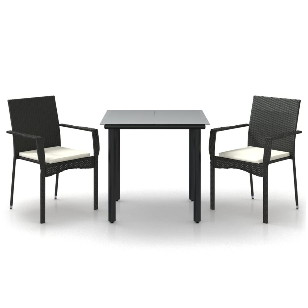 Ensemble à manger de jardin avec coussins 3 pcs noir