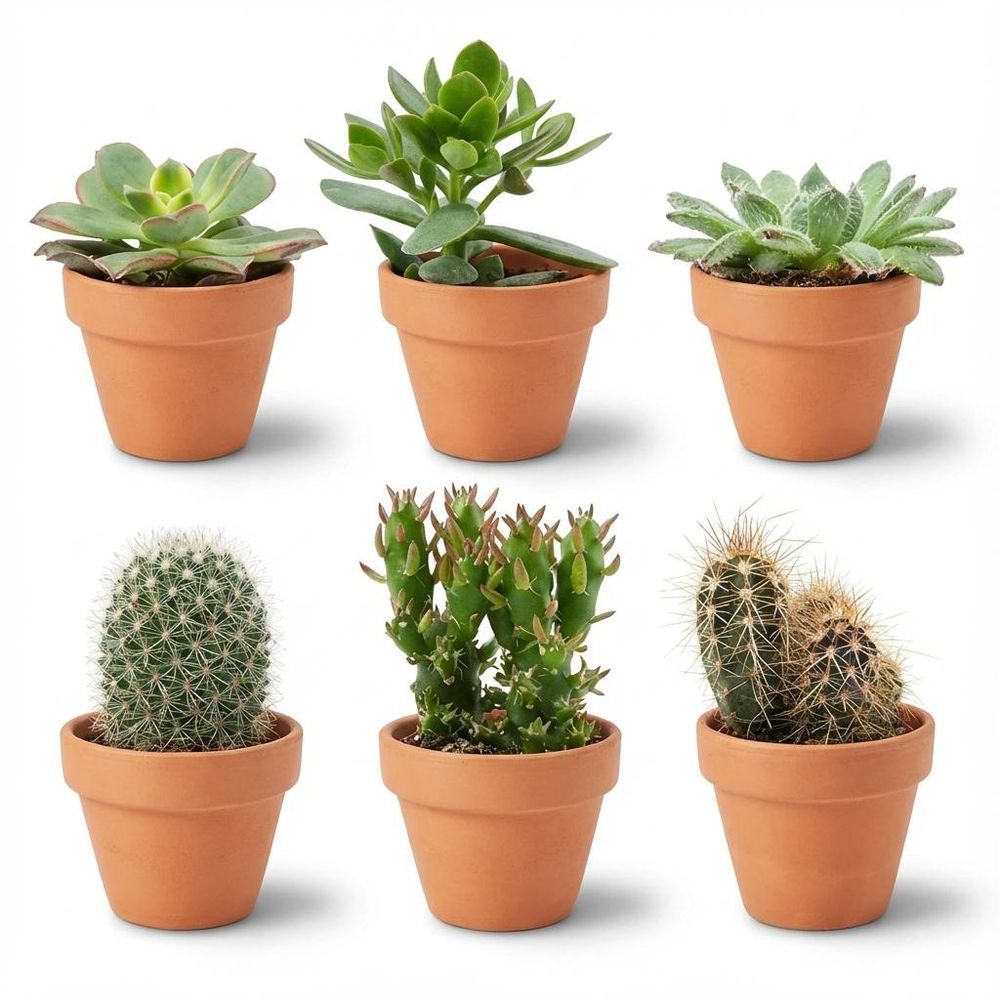 Mini mélange de cactus & succulentes - pot de 8cm - hauteur: 5-10 cm - pots en terre cuite