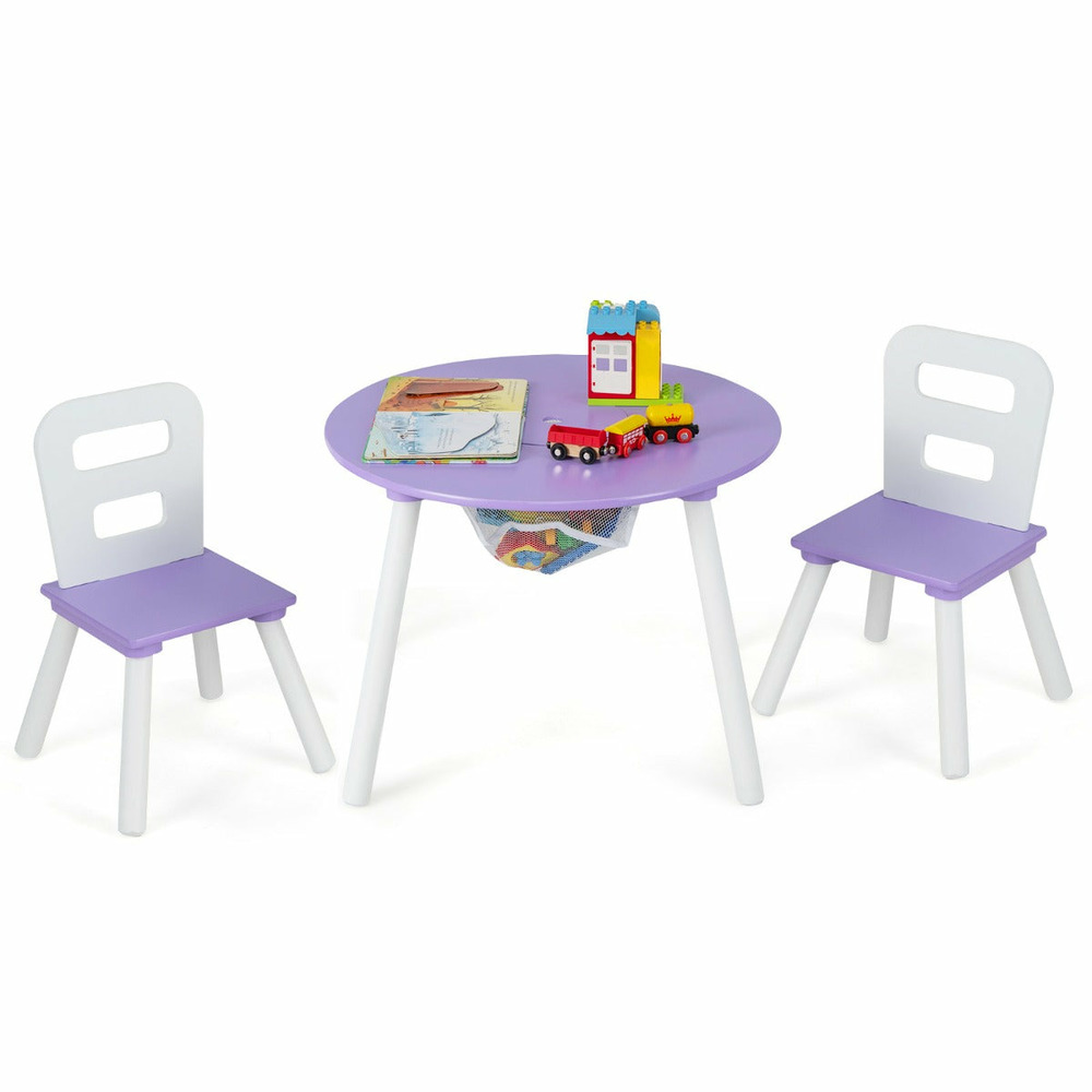 Ensemble table avec 2 chaises et espace de rangement pour jouets 3-7 ans violet
