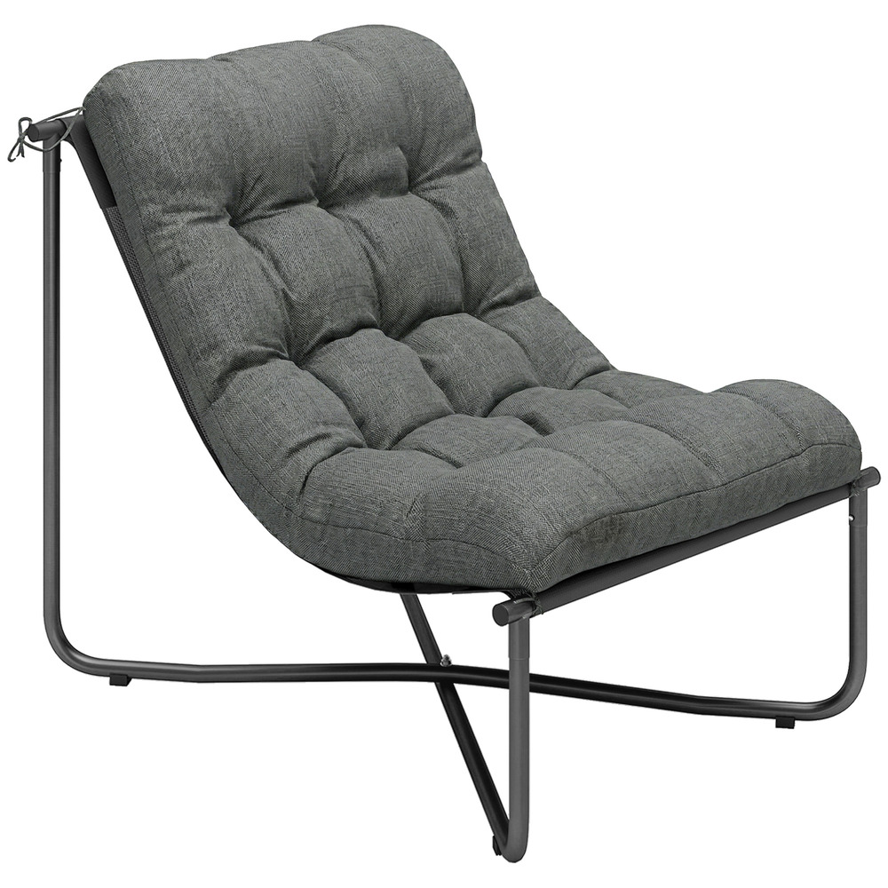 Fauteuil lounge fauteuil ergonomique de jardin extérieur avec coussin adapté à la peau cadre large en acier gris