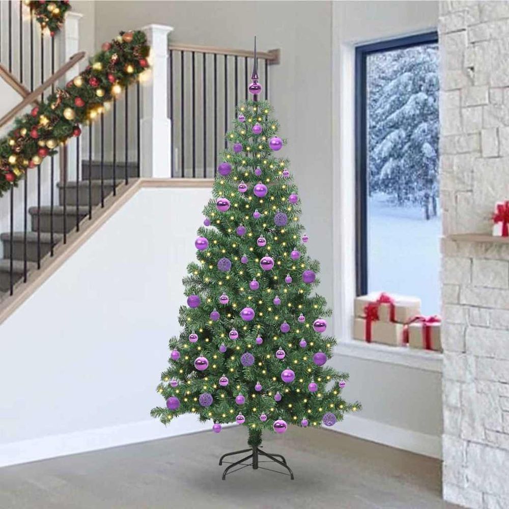 Sapin de noël artificiel majestueux 240 cm, illuminé par 300 led, avec set de 120 boules et étoile