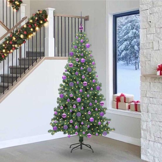 Sapin de noël artificiel majestueux 240 cm, illuminé par 300 led, avec set de 120 boules et étoile