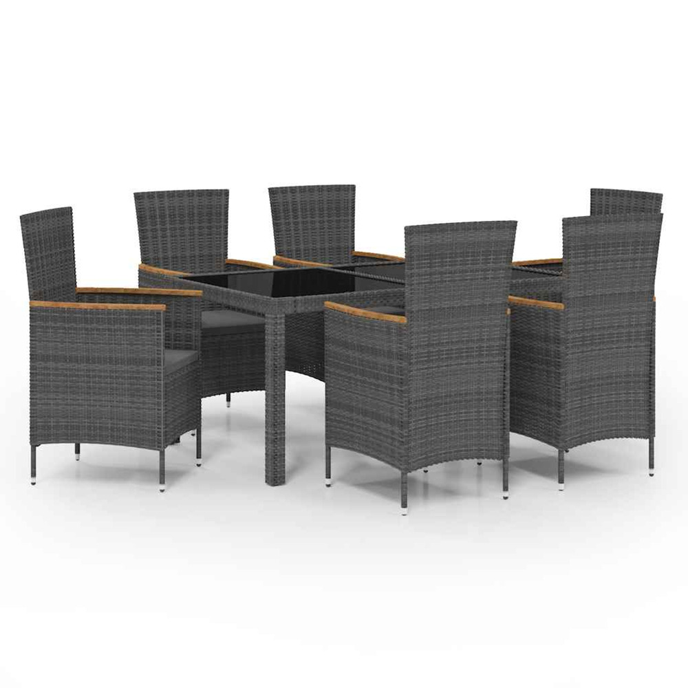 Ensemble à manger d'extérieur 7 pcs et coussins résine tressée