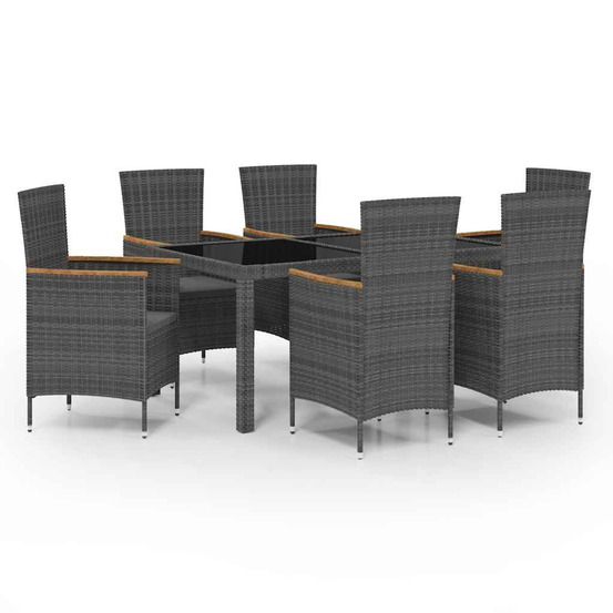 Ensemble à manger d'extérieur 7 pcs et coussins résine tressée