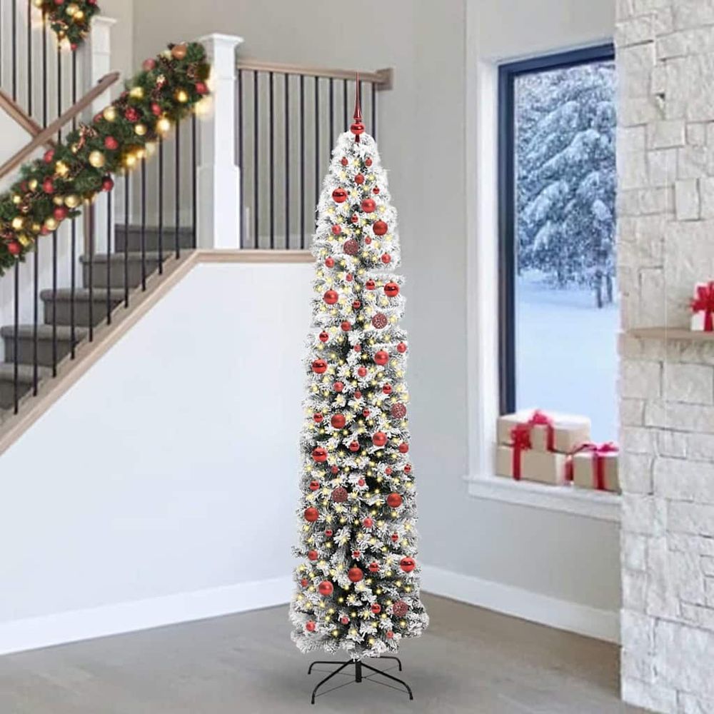 Sapin de fêtes artificiel 240cm illuminé, kit prêt à l'emploi avec 300 led et 120 boules
