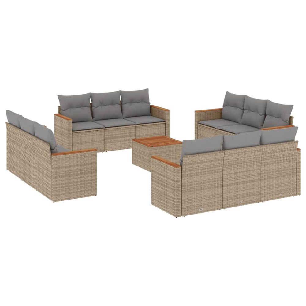 Salon de jardin avec coussins 13 pcs beige résine tressée