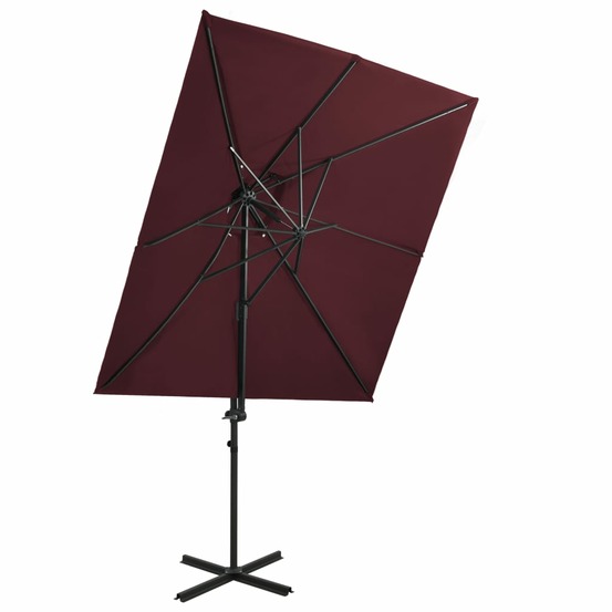 Parasol déporté à double toit 250 x 250 cm rouge bordeaux