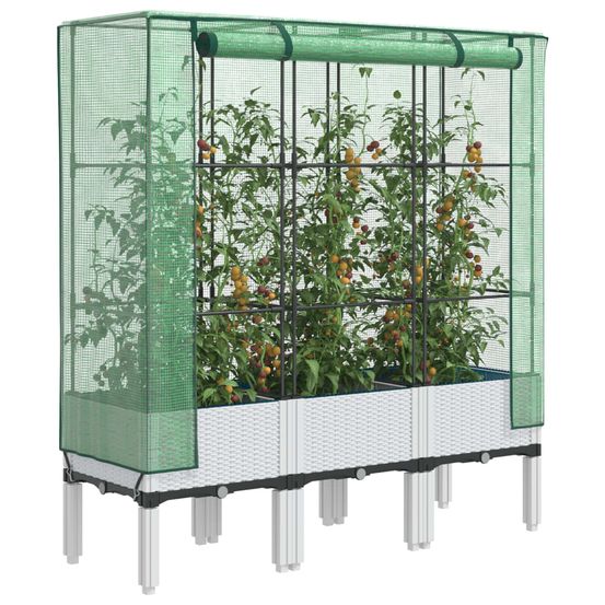 Espace de culture protégé haut avec toile pe résistante et structure fer aspect rotin lumineux blanc 120 cm