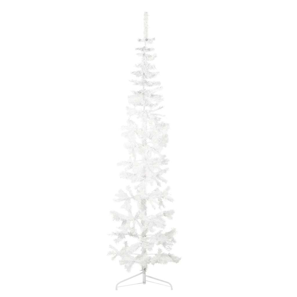 Demi sapin de noël artificiel mince avec support blanc 240 cm