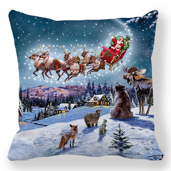 Housse de coussin de noël - traineau volant du père noël