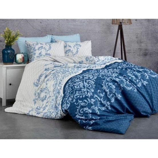 Parure de lit - housse de couette 220 x 240 + 2 taies d'oreiller 60 x 60 coton renforcé - bleu
