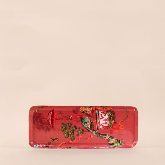 Plateau en métal laqué rose asian fauna 40x16cm