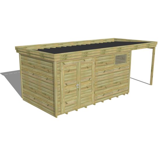 Abri de jardin bois pin traité autoclave 27mm - 6,34x2,64m / 17m2 - bac acier - plancher bois