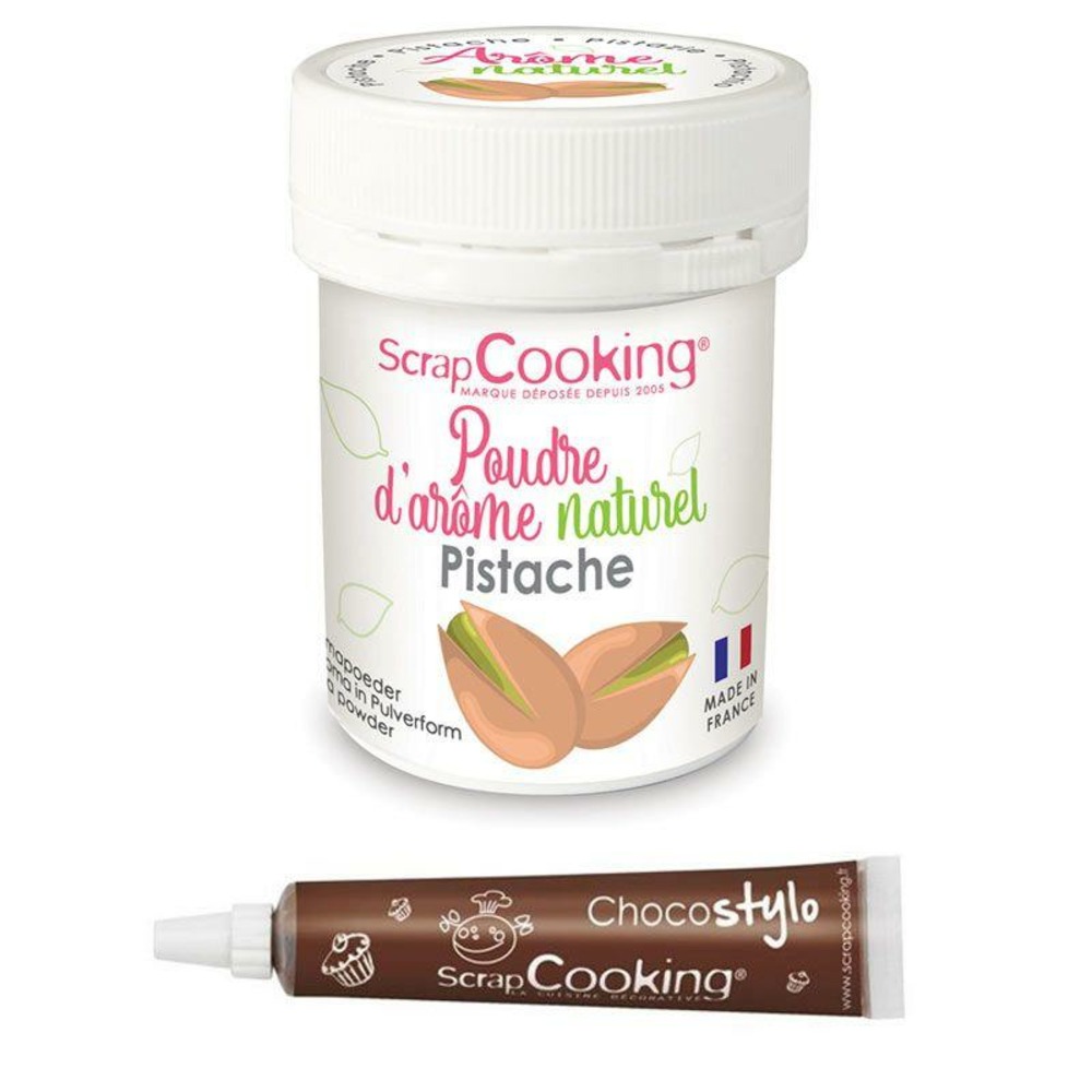Arôme alimentaire naturel en poudre pistache + stylo chocolat